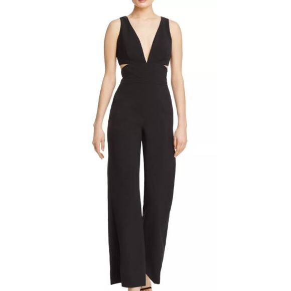 Laundry by Shelli Segal Womens Size 0 Cut Out Jumpsuit Black V Neck Sleeveless - Picture 1 of 11